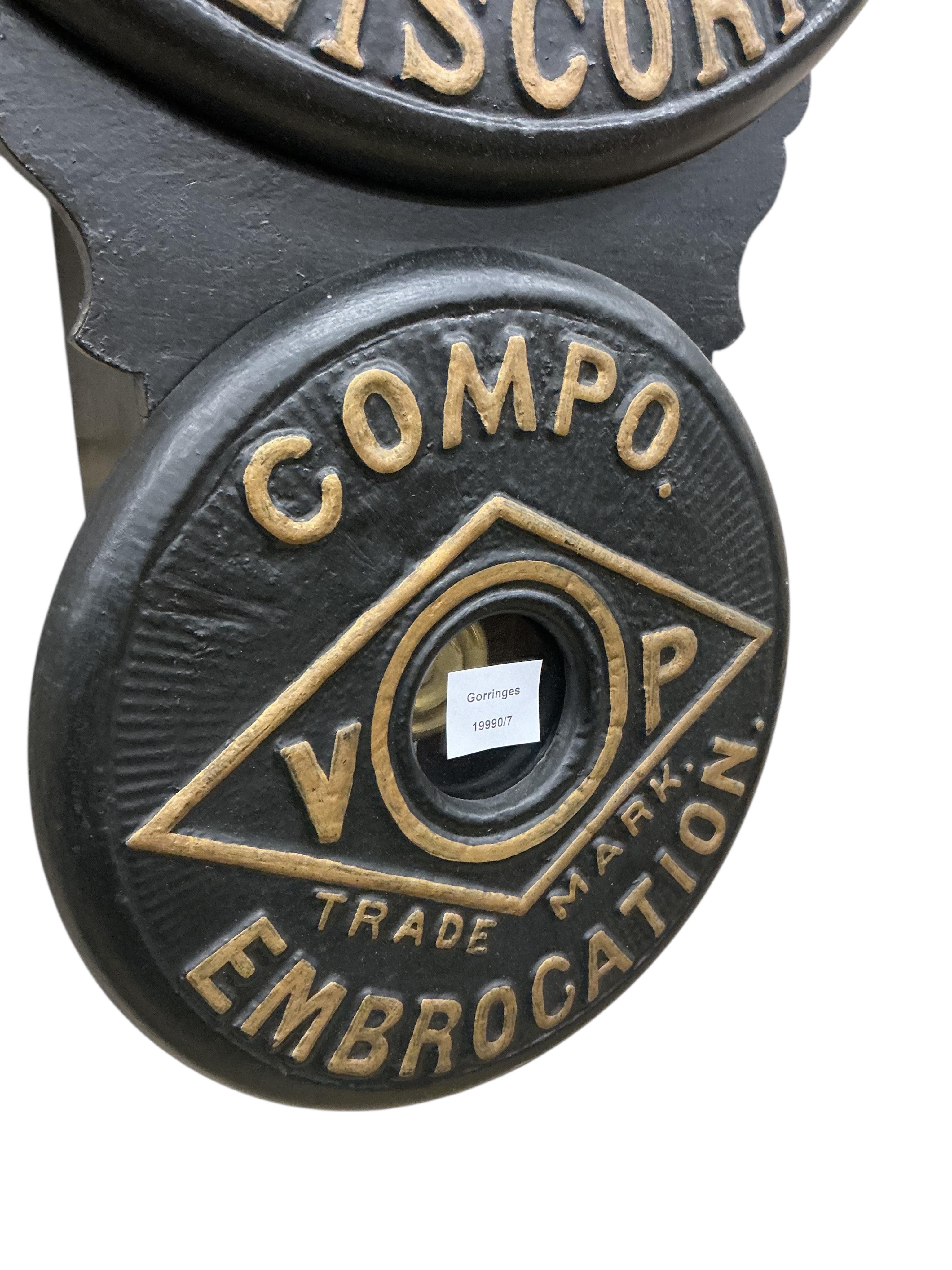 A Victorian Vanner & Prest's advertising wall timepiece, width 46cm, height 78cm